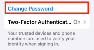 Change Password Settings on iPhone Apple