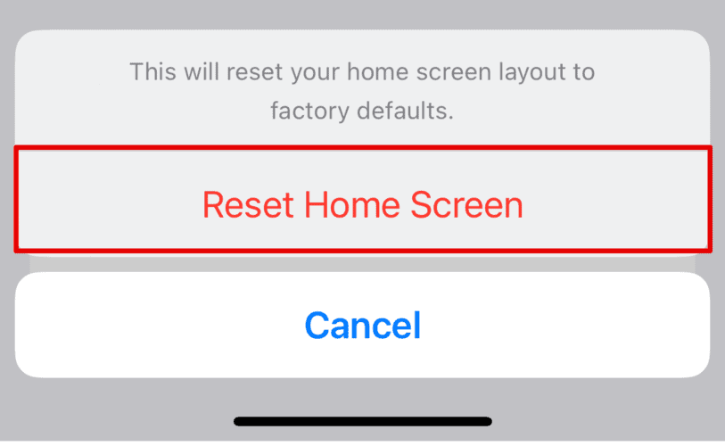 Click on Reset Home Screen