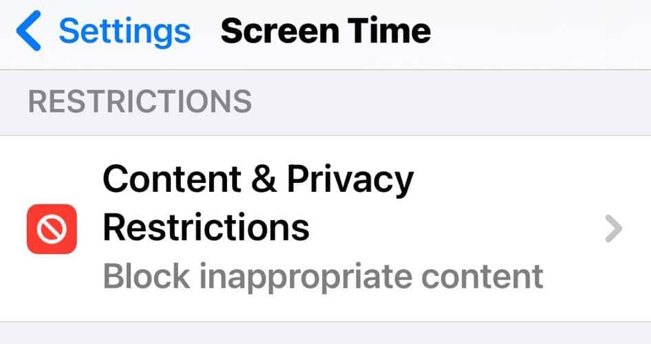 Content and Privacy Restrictions for Screen Time