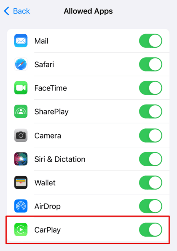 Enable CarPlay from Allowed Apps