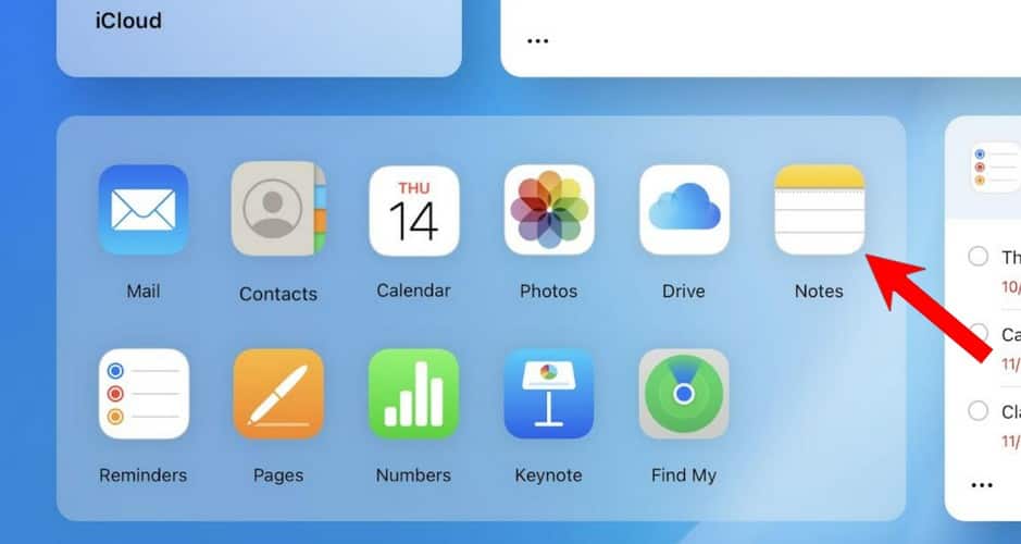 Notes icon in iCloud