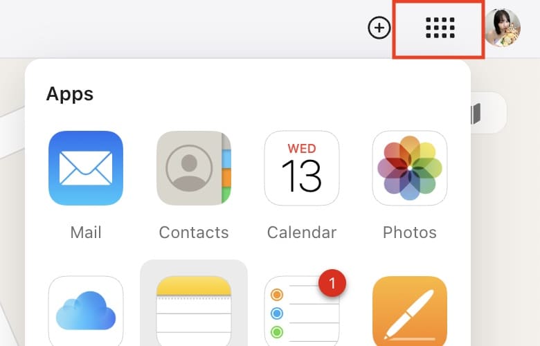 Quick Access Menu Icon on iCloud Website