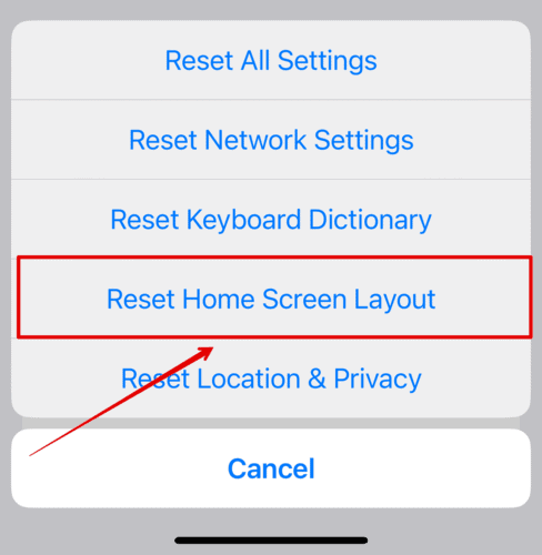 Reset Home Screen Layout