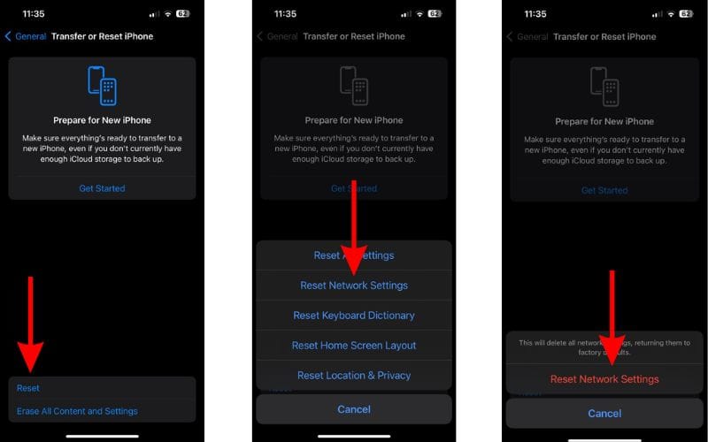 Reset Network Settings on iPhone To Fix iPhone Update Stuck on Preparing Update
