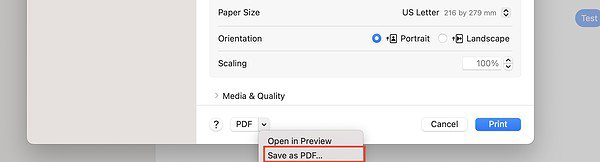 The Save as PDF Option on Downloading Messages on Mac