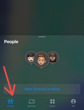Screenshot showing People tab in the Find My app
