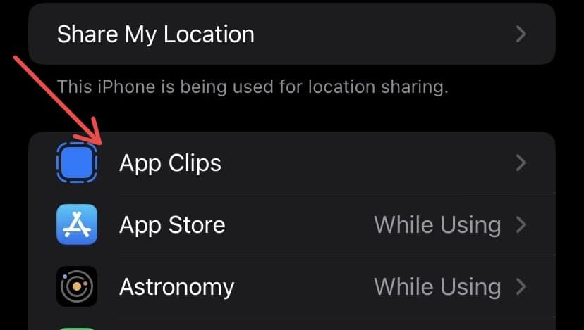 Screenshot showing list of apps using location