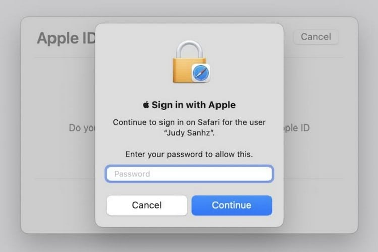 Sign in prompt for Apple iCloud