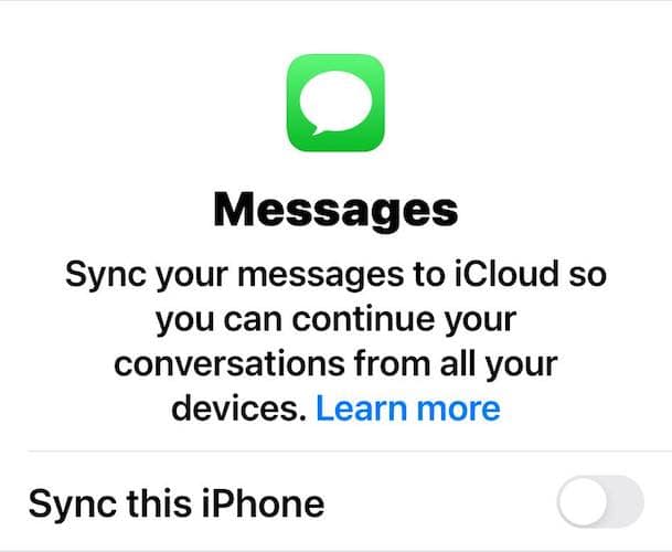 Sync this iPhone for Messages on Mac