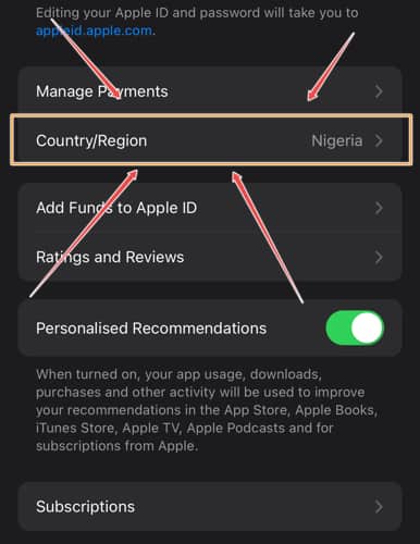iPhone Country or Region option