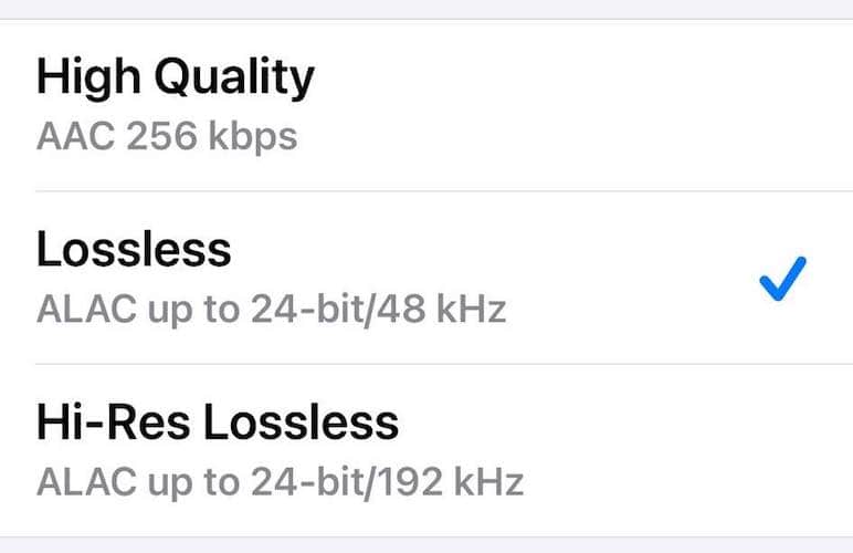 Different Audio Quality Settings for Lossless Audio