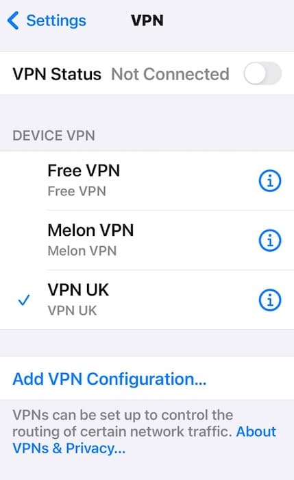 Clicking the Toggle off Button for VPN