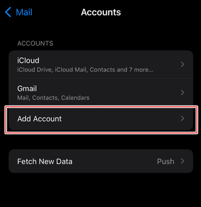 Add account in apple mail