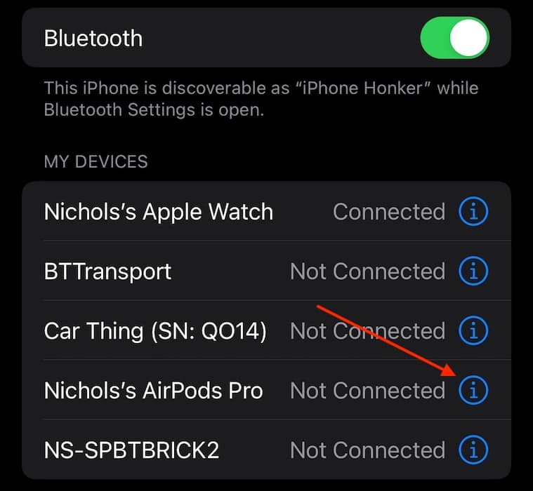AirPods Not Connecting iOS Click Info Button