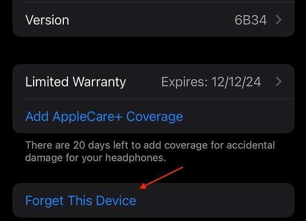 AirPods Not Connecting iOS Tap Forget This Device