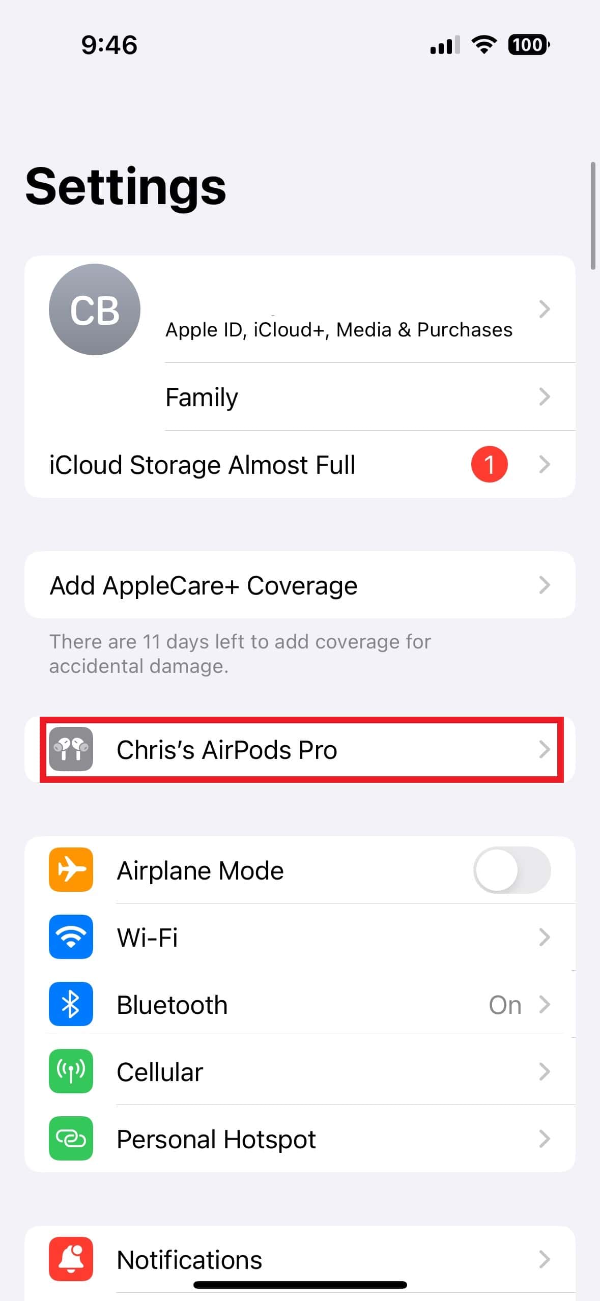 Access AirPods settings on iPhone