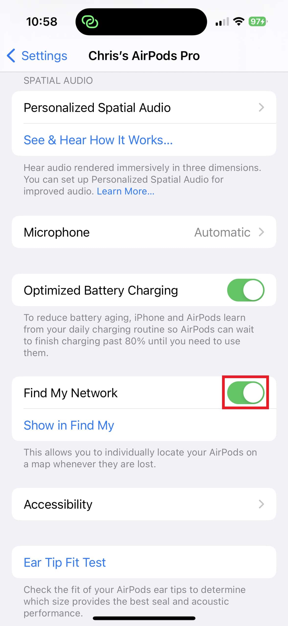 Ensure case tracking is enable on AirPods Pro 2 on iPhone