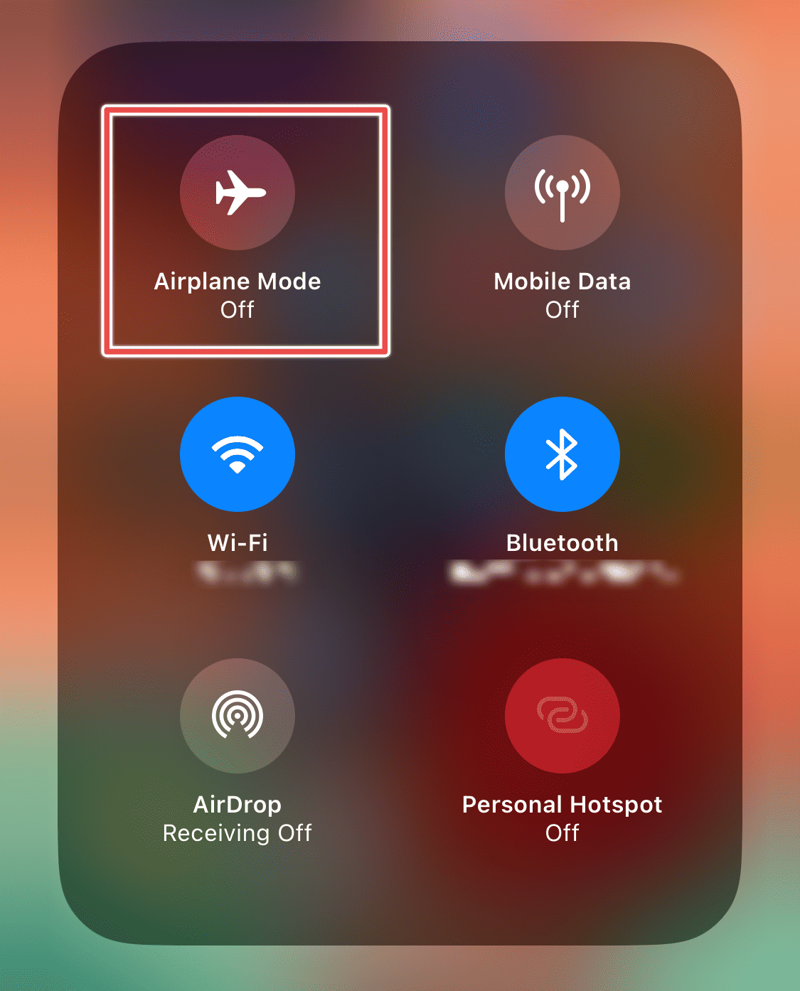 Airplane mode option on iPhone
