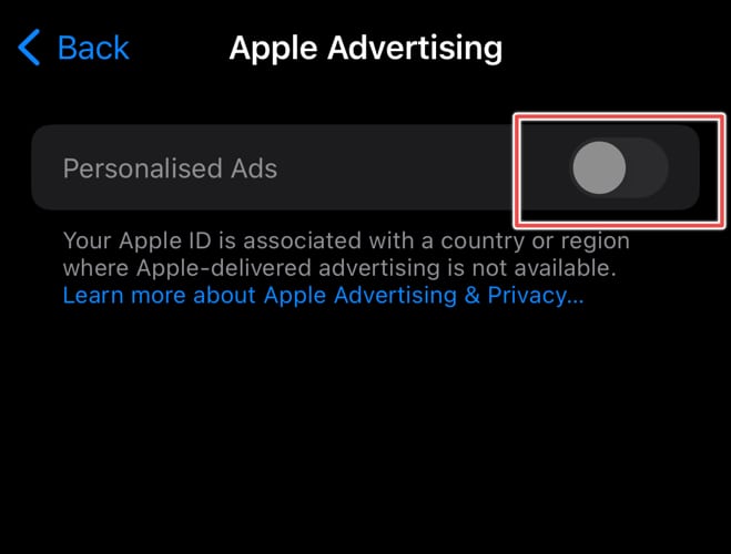 Apple advertising toggle button