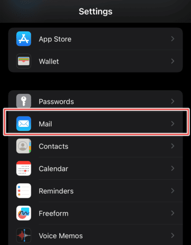 Apple settings mail option