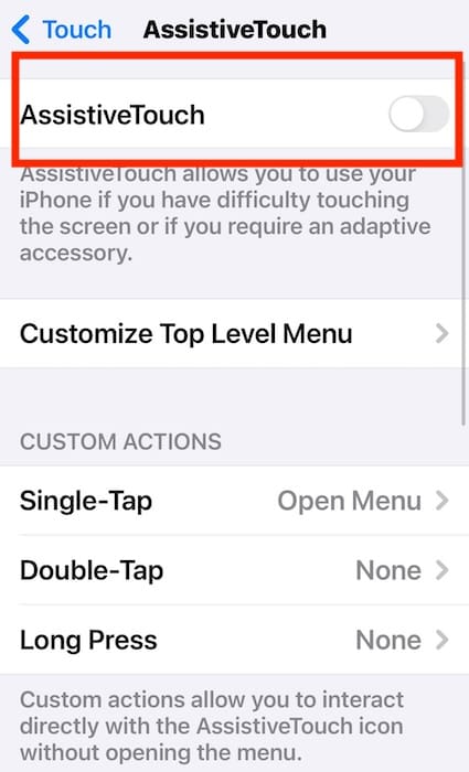 Toggle On and Off the Button for AssistiveTouch