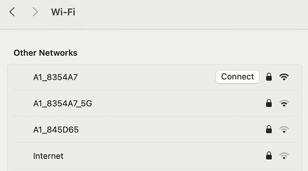 Available networks on Mac