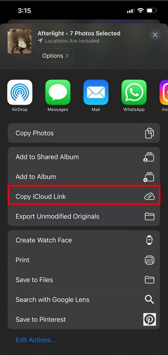 Copy iCloud Link on iPhone