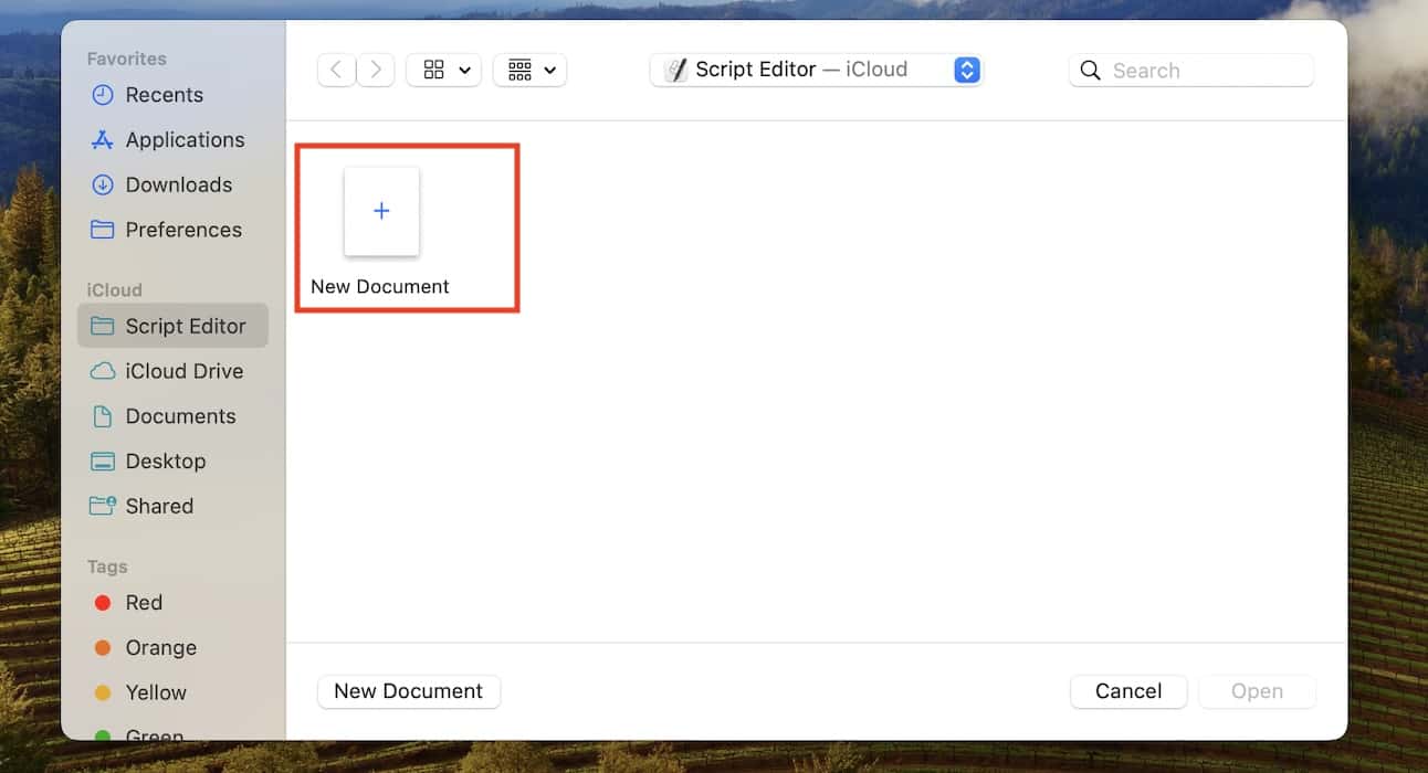 Creating a New Document on Script Editor