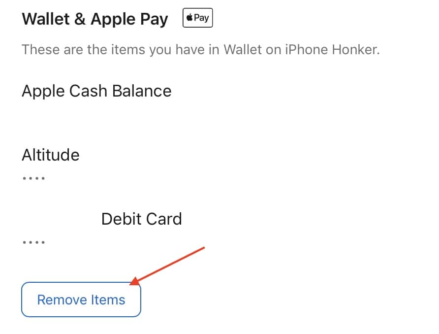 Delete from Apple Wallet Click Remove Items