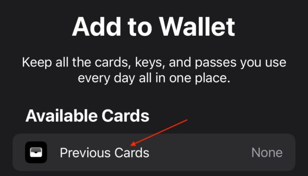Delete from Apple Wallet Tap Previous Cards