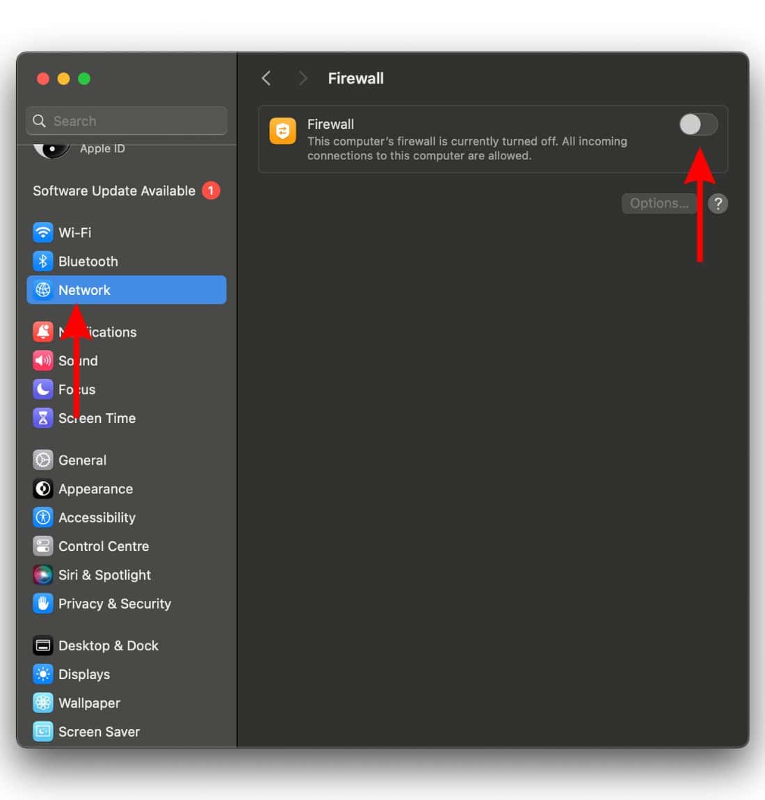 Disable Firewall on Mac To Fix Screen Sharing Not Working in macOS Sonoma