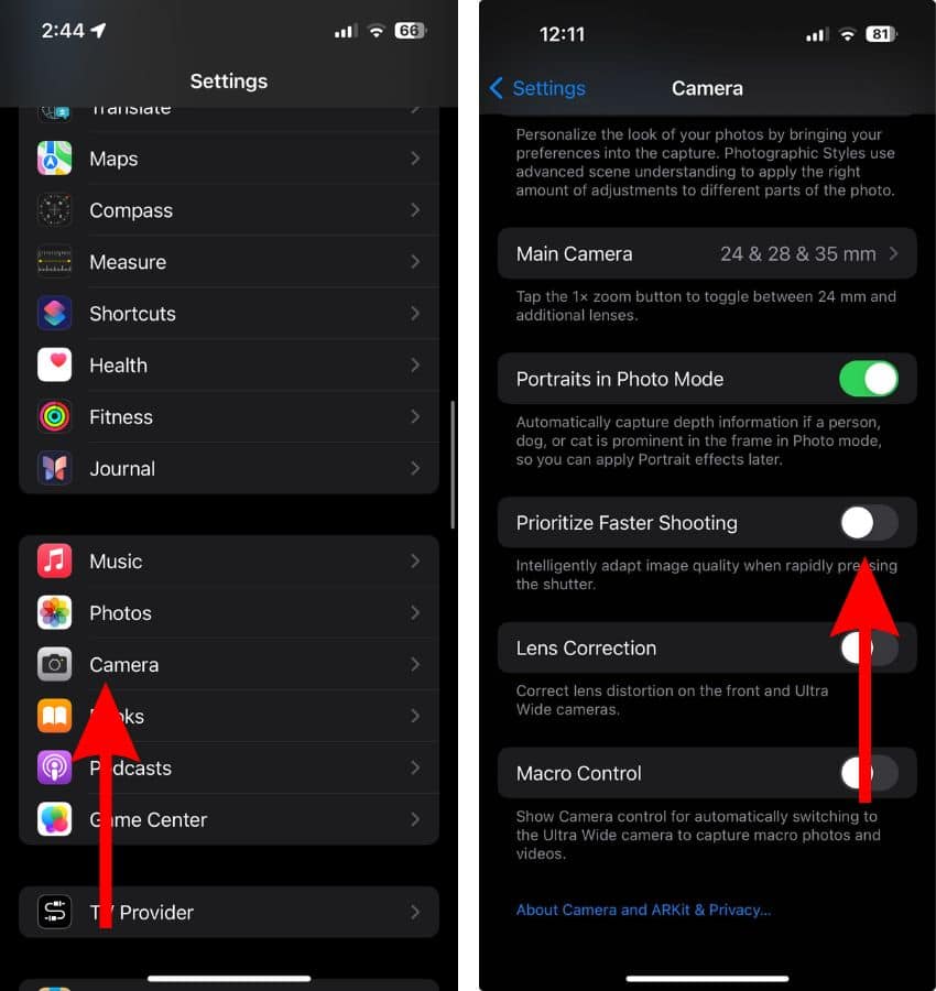 Disable Prioritize Faster Shooting To Fix iPhone 15 Pro Blurry and out of Focus Camera