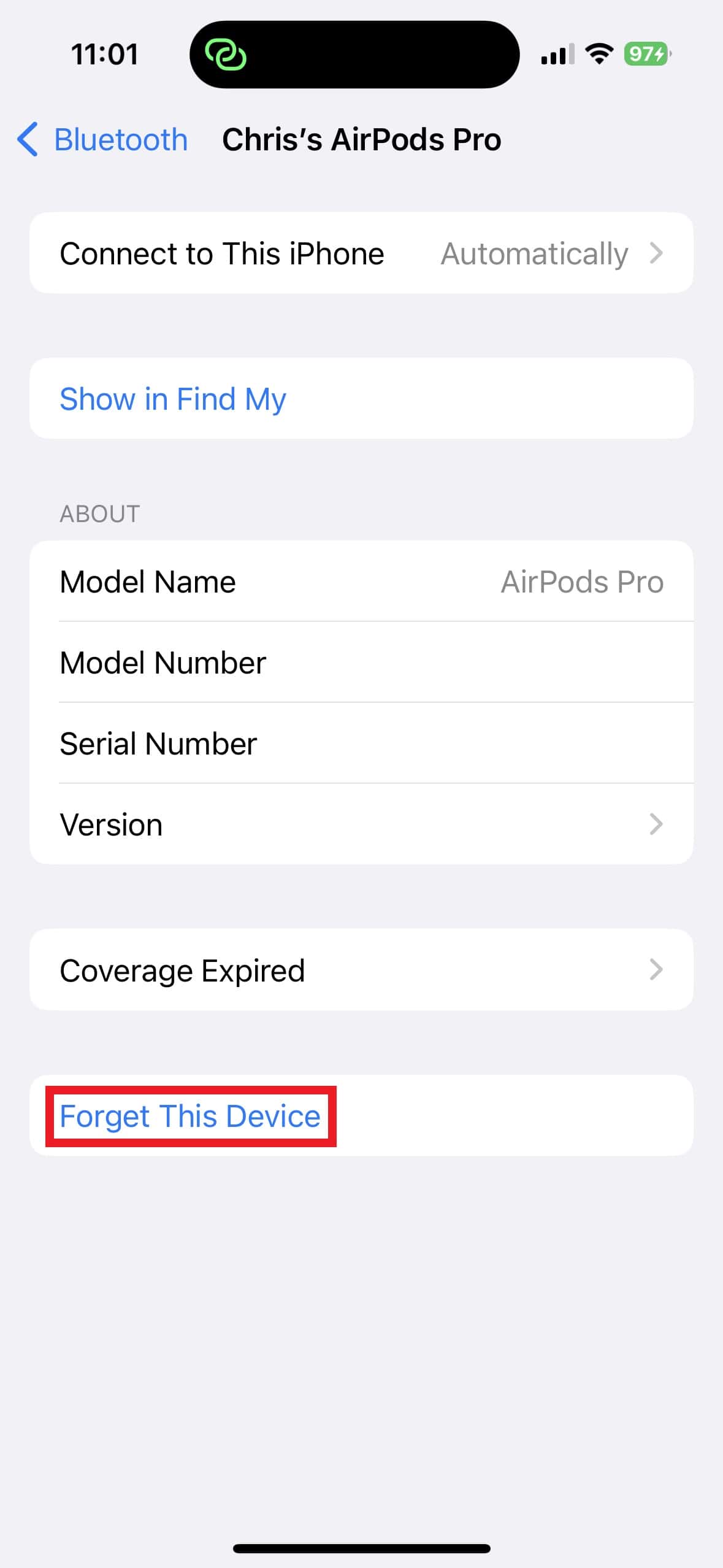 Forget AirPods in Bluetooth device settings. 