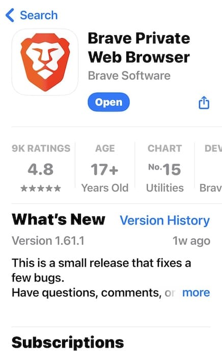 Currently Downloading the Brave Privacy Browser on the App Store
