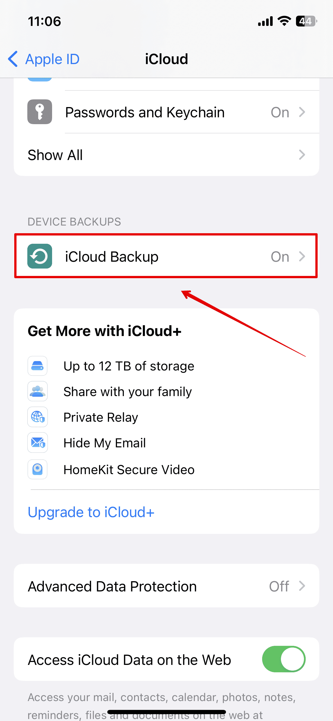 Enable iCloud Backup