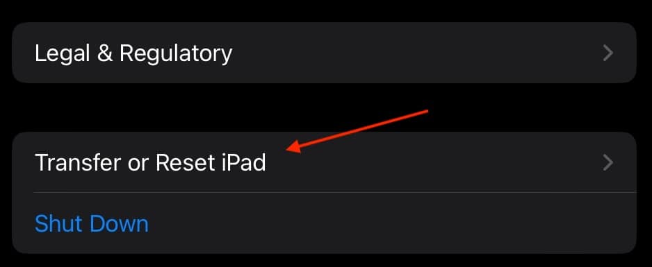 Factory Reset iPad Tap Transfer or Reset