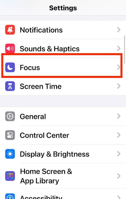 Opening the Focus Mode Settings for iOS Settings