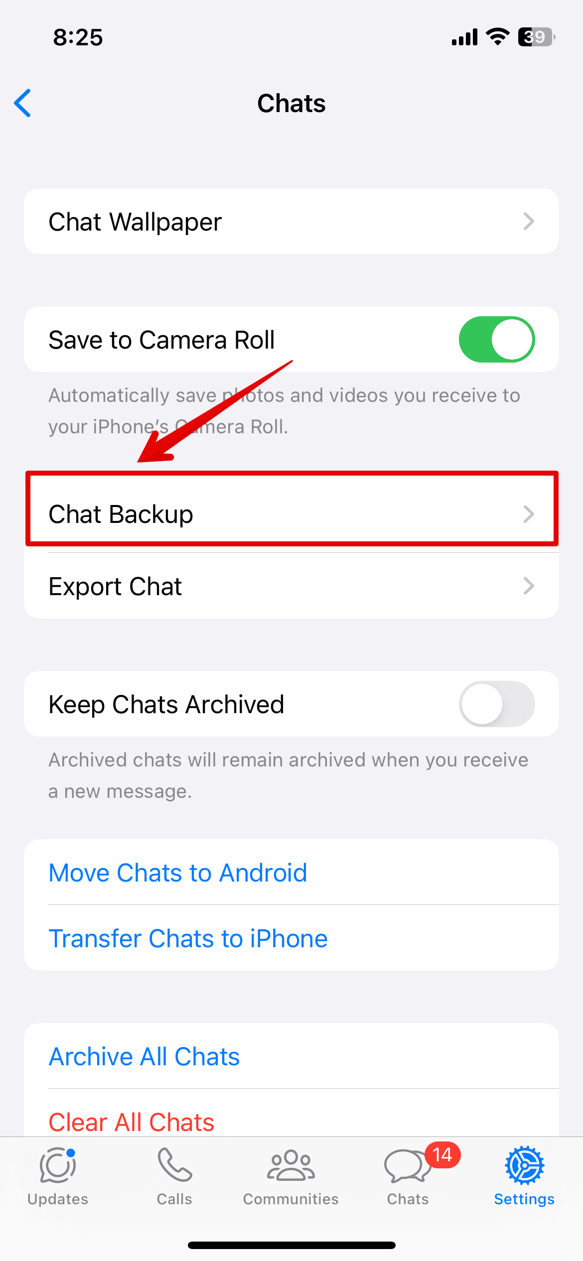 Go to Chats Backup