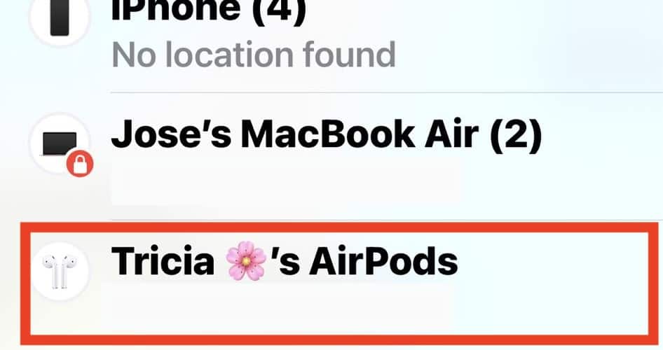 Registered AirPods on Find My App