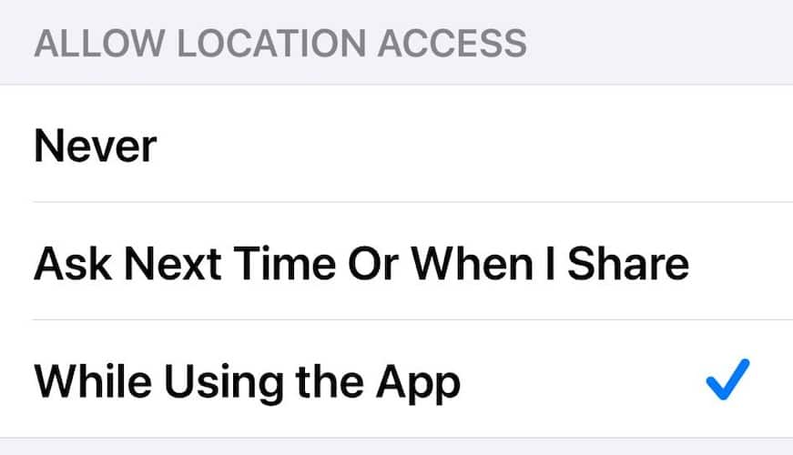 Allow Location Access Settings for Find My App
