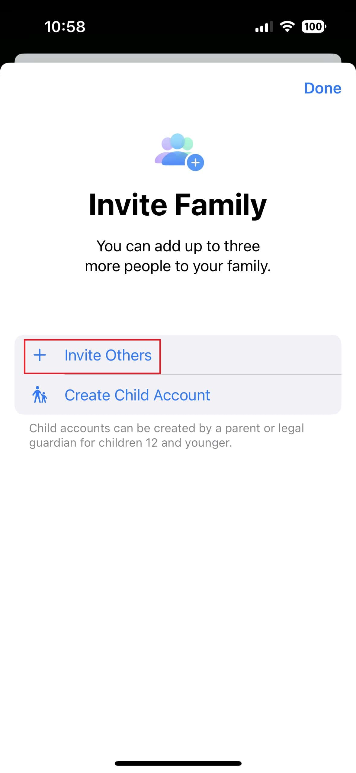 Invite a family member to share Apple account info