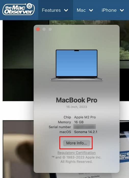 More Info button on Mac
