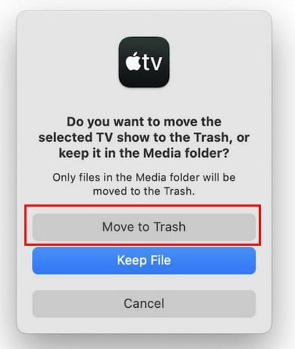 Move to Trash Delete option Apple TV