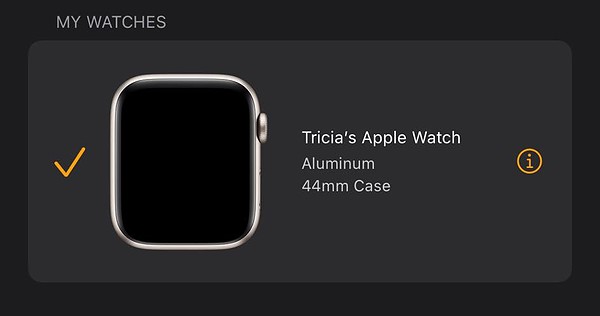 Paired Apple Watch on Watch App of iPhone