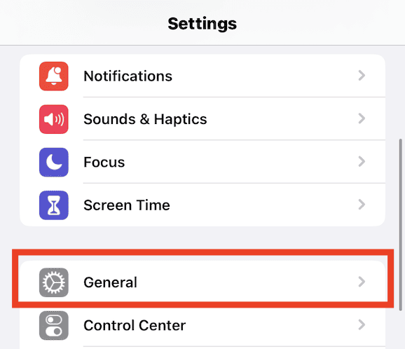 Open Settings and select General