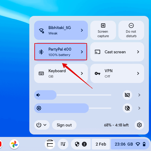 Open the Bluetooth Icon