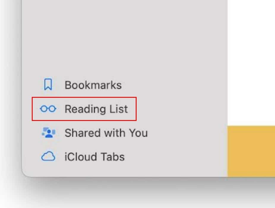 Reading list option on Mac Safari