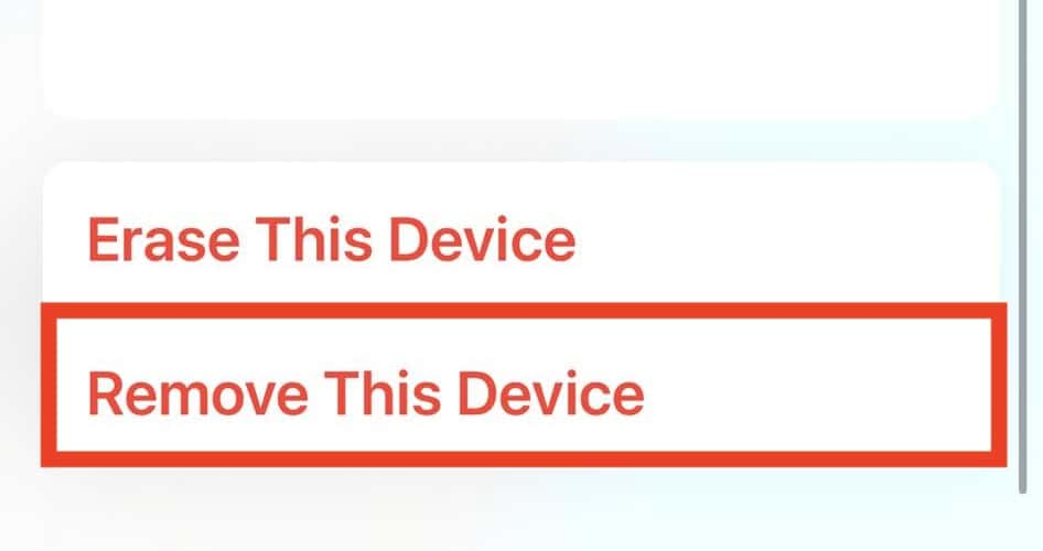 Remove This Device on iPhone Find My Settings