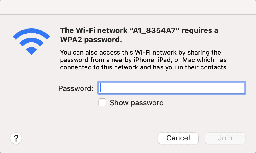 Entering WPA2 password on Mac