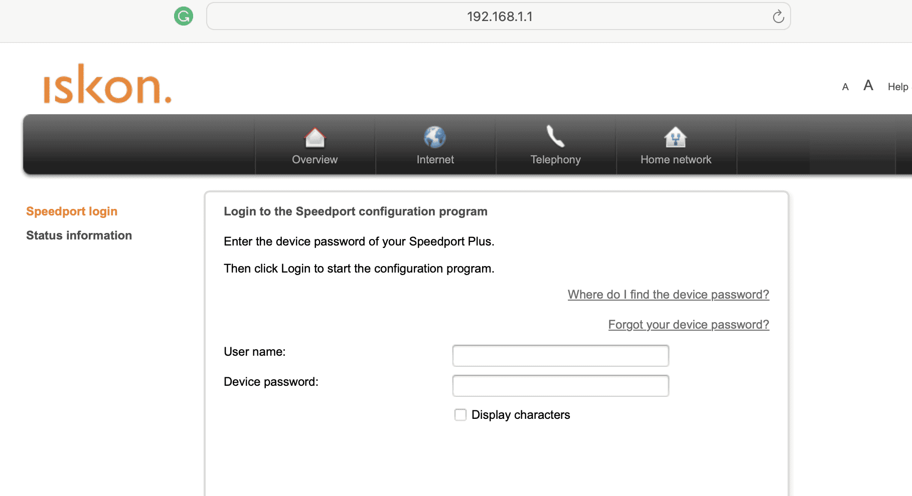 Router login page